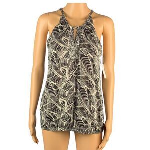 NWT Ann Taylor‎ Womens Black & White Leaf Print Sequin Design Top Shirt Small